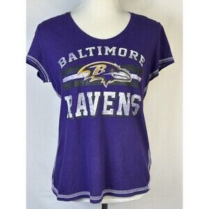 NFL Baltimore Ravens Top Women’s Purple & Black/Gold Sparkle Logo V-Neck Top